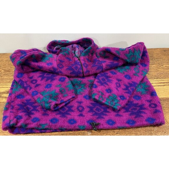 Vintage Fuzzy Sweatshirt Hoodie Sz Large 80s 90s Ski Lodge Neon Retro Grunge - Picture 9 of 16